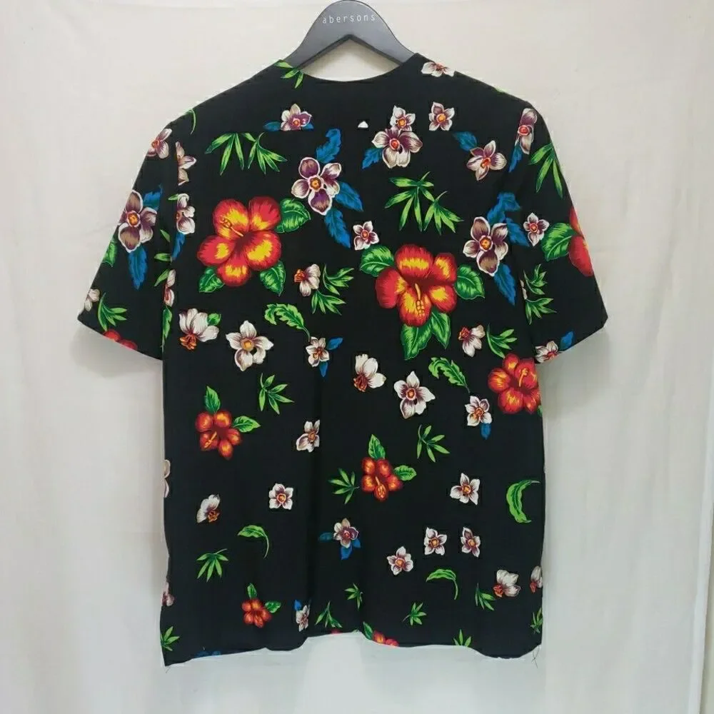 VTG Worthington Tropical Hibiscus Blouse 16 Black Hawaiian Button Up Plus Top - Picture 4 of 8